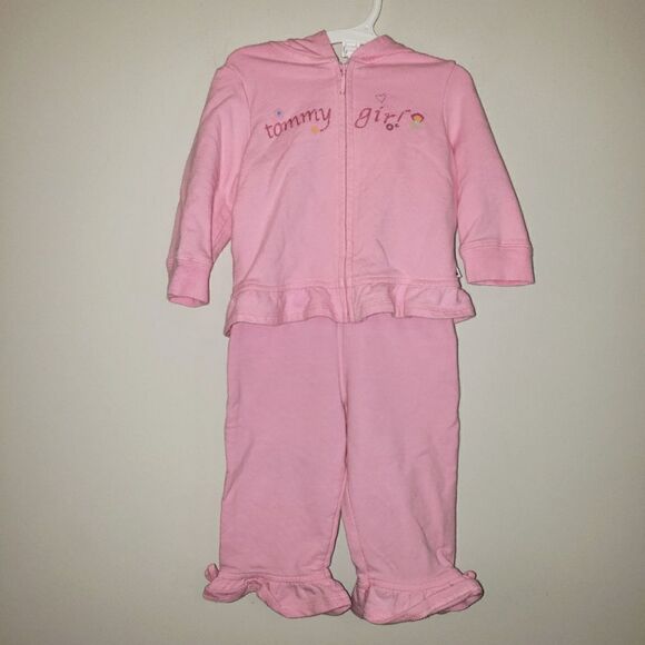 TOMMY HILFIGER TOMMY GIRL PINK ZIP UP HOODIE AND PANT SET SIZE 6-12 MONTHS - Picture 1 of 5